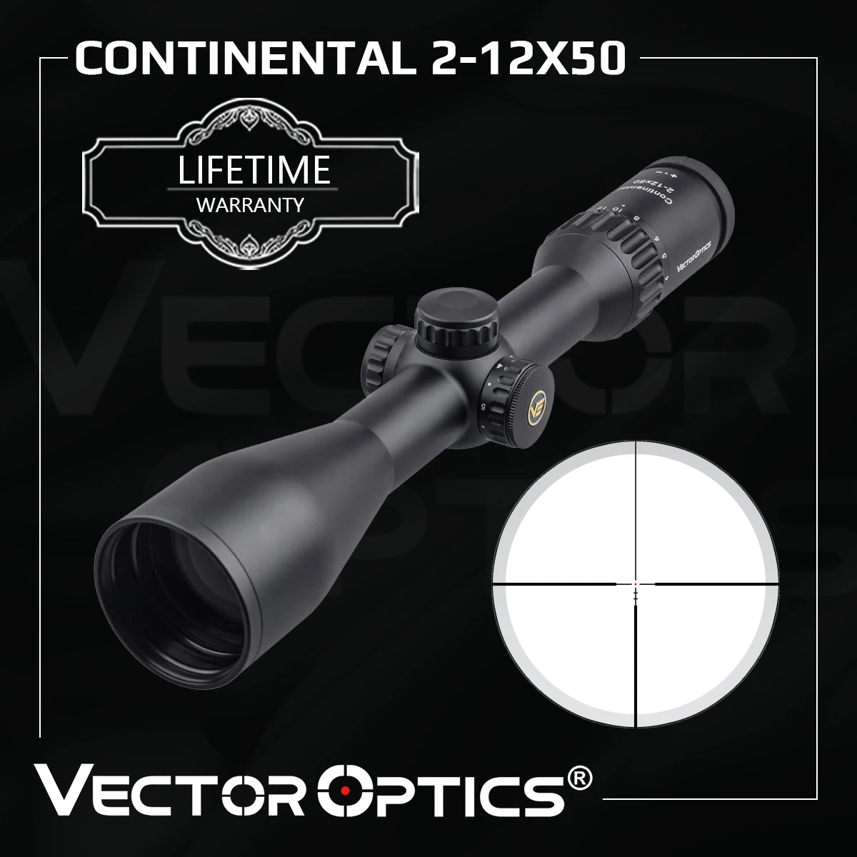 

Vector Optics Continental 2-12x50 Riflescope Hunting Optical Rifle Scope 1/4 MOA German Optical System 90% Light Tested .338 Lap