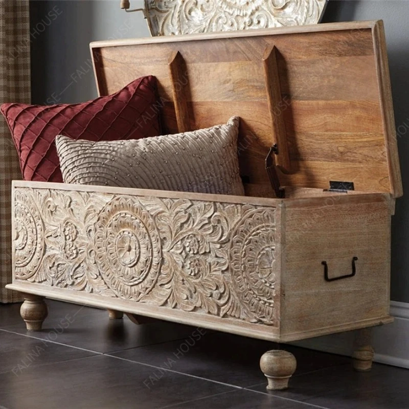 X-S  carved shoe changing stool household door entry shoe stool HG