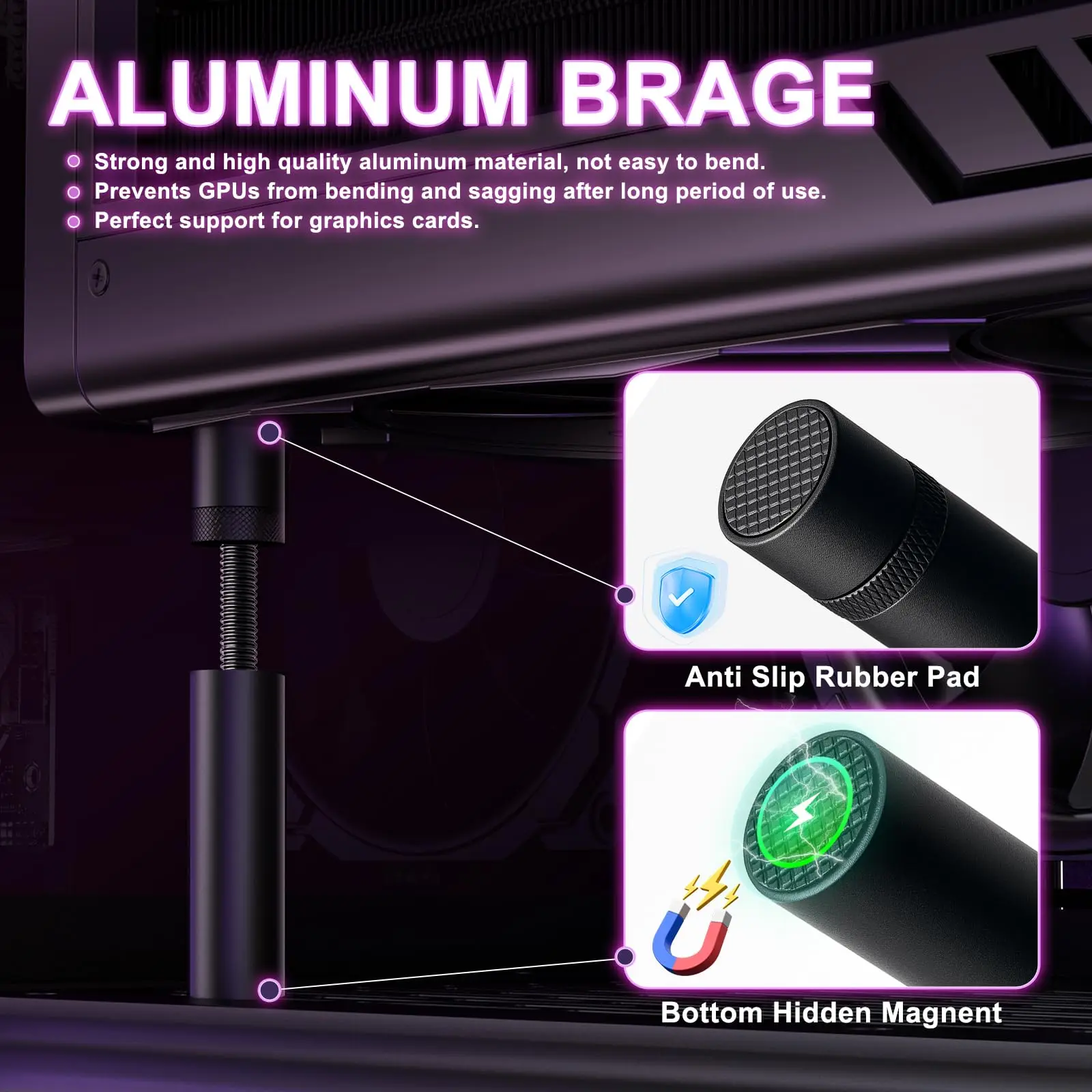 Aluminum Vertical Telescopic GPU Holder Rotating Magnetic Bracket Video Card Support Graphics Card Stand 27-120mm