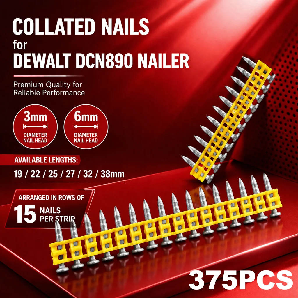 375PCS DCN890 Plastic Strip Nails Compatible with Dewalt 3mm Yellow Drive Pins 19-38mm for Door Window Installation5