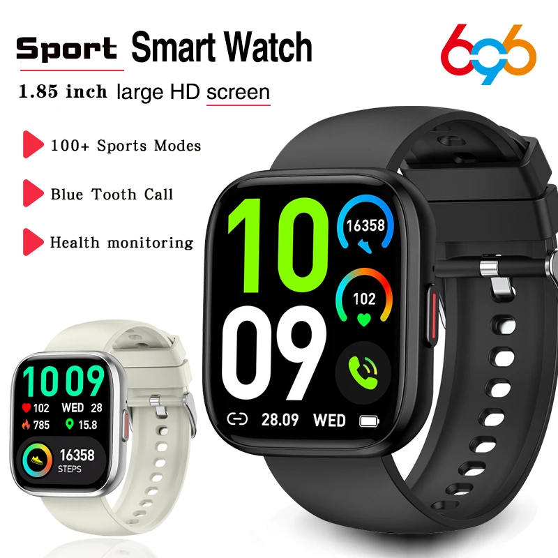 Men Women Smartwatch Blue Tooth Call Sports Fitness Heart Rate Blood Oxygen Health Smart Watch Music 1.85