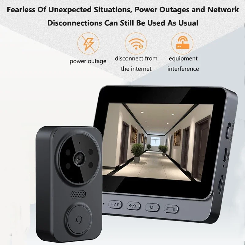 Timbre de videoportero inalámbrico con visión nocturna, pantalla IPS de 4,3 pulgadas, WiFi, cámara Visual, timbre de puerta de vídeo de seguridad inteligente para el hogar