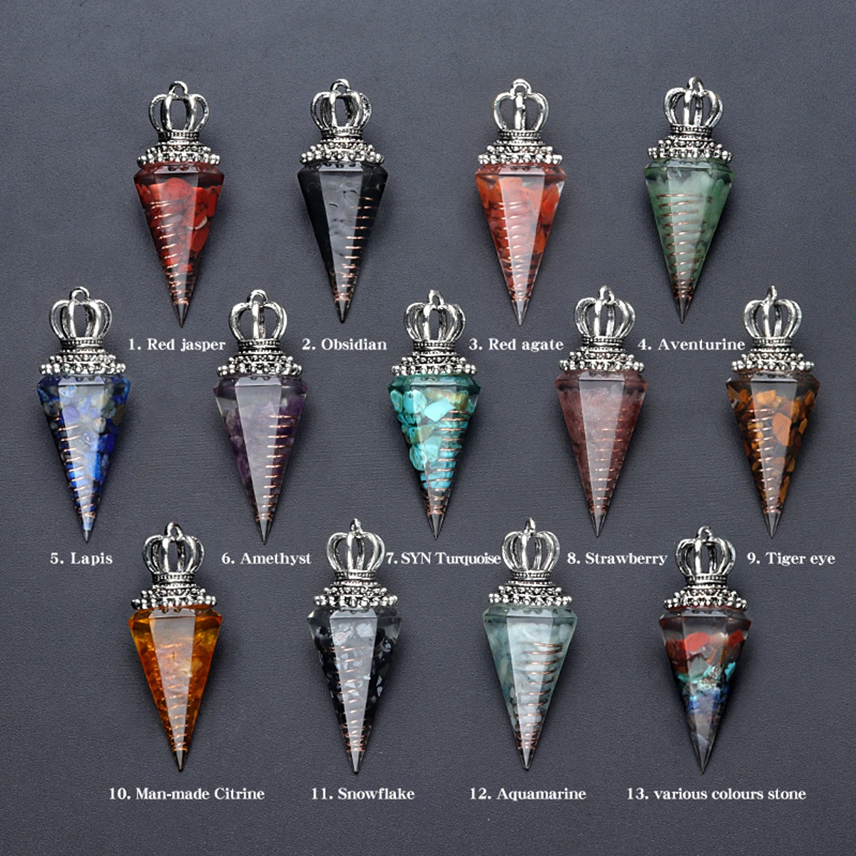 7 Chakra Healing Crystals Pendulum for Dowsing Divination Quartz Natural Stone Blue Turquoise Antique Reiki Pendant Pendulo