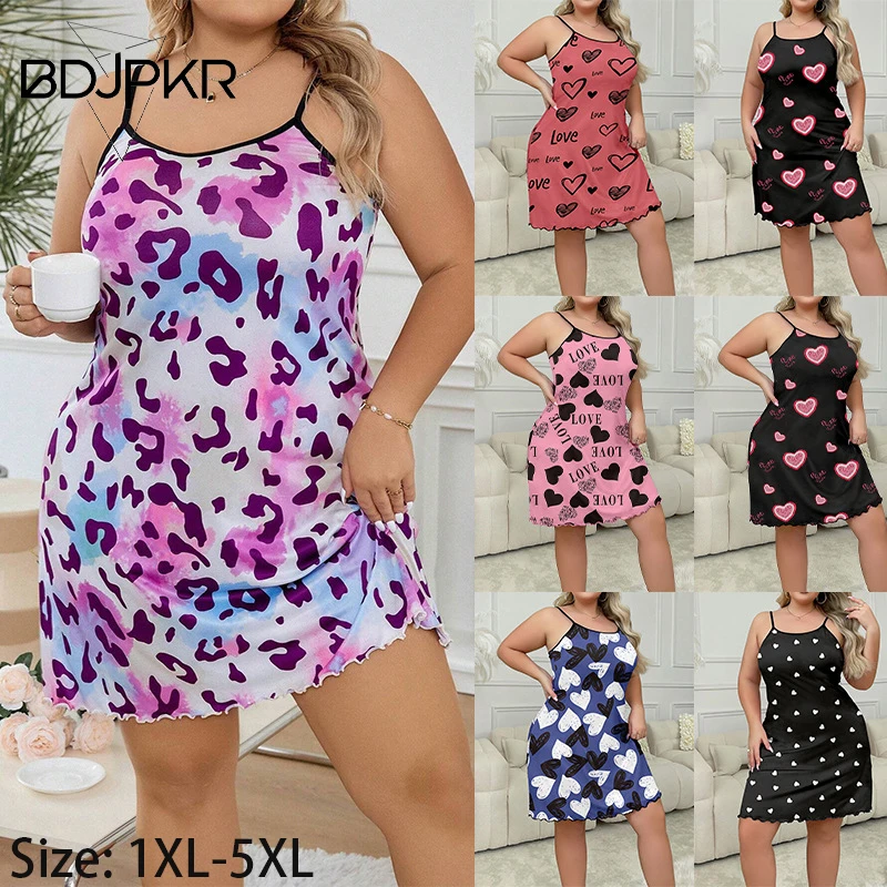 

Plus Size European And American Hot Selling Simple Casual Summer Women's Home Clothes Milk Silk Suspender Nightgown YCF