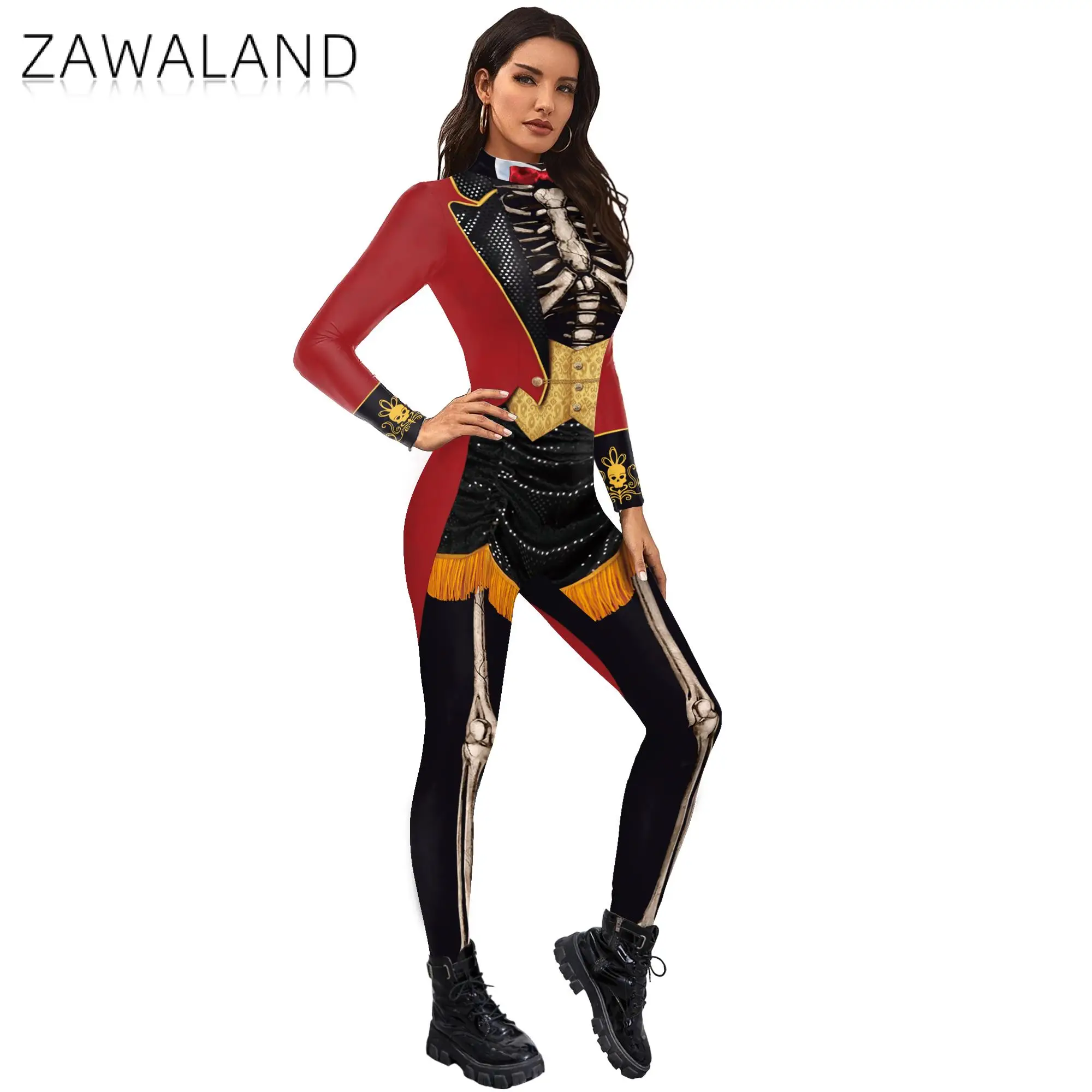 Zaw aland Halloween Party Unisex Cosplay Kostüm Skelett 3d gedruckt Overalls Zentai elastischen Body sexy Langarm Cat suits