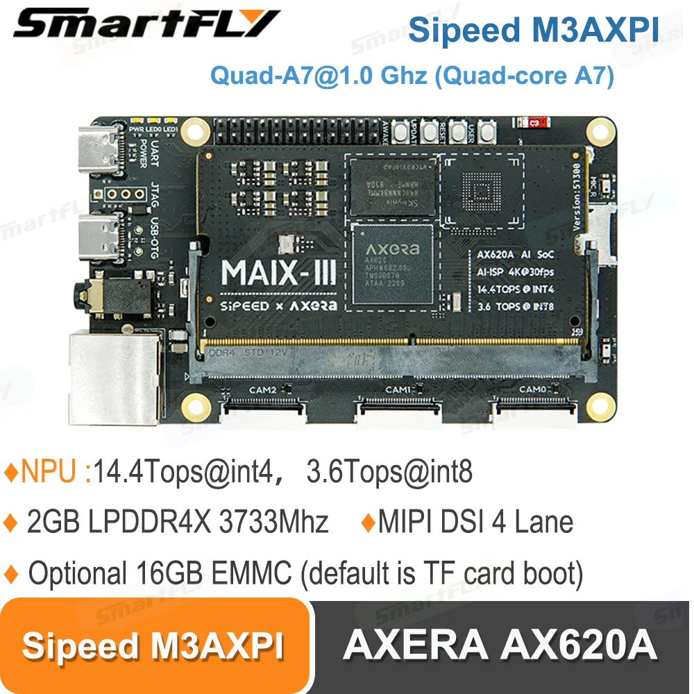 

Sipeed M3AXPI artificial intelligence vision AXERA AX620A 14.4 Tops NPU AI ISP low light night vision Linux development 2G RAM