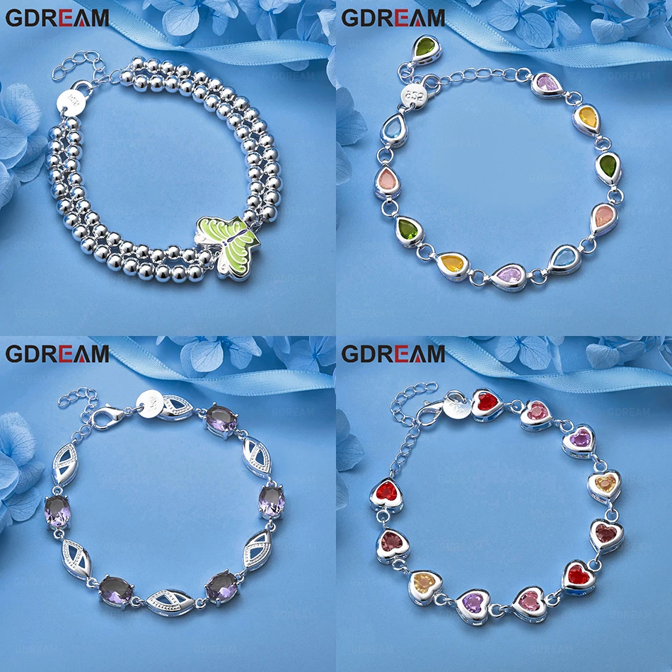 

GDREAM 925 Sterling Silver Teardrop Inlaid Colorful Zircon Bracelet Women'S Charming Fashion Anniversary Gift