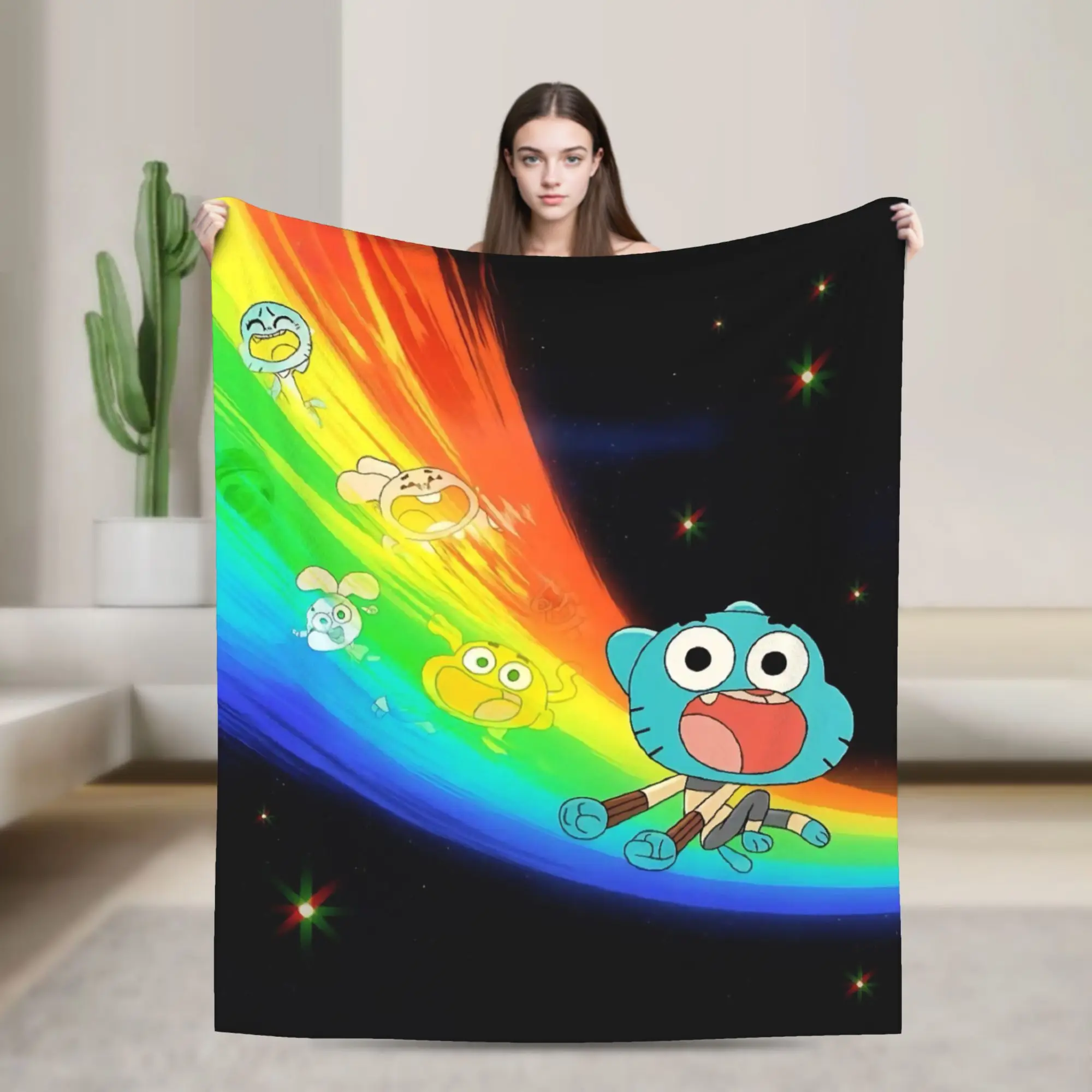 The Amazing World of Gum Ball Flannel Blanket Cartoon Fashion Throw Blankets for Home 150*125cm Plush Thin Quilt