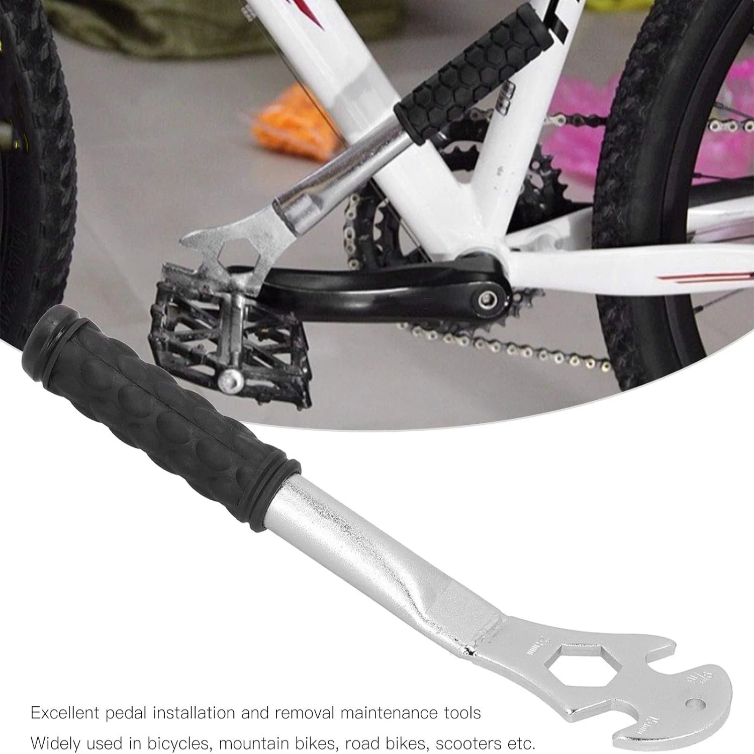 Premium High-Quality Alloy Steel Pedal Spanner Kit - Effortless Bike Maintenance Tool for DIY Enthusiasts - Durable Rubber Handl