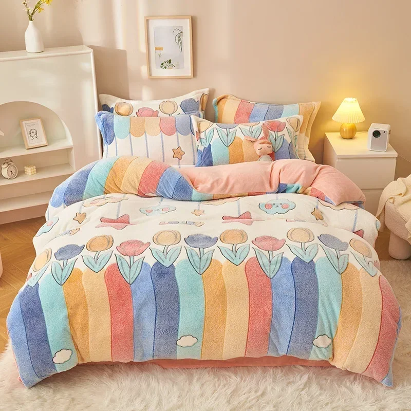 1pc Duvet Cover Home Textiles Winter Thickened Warm Double-sided Plush Cute Cartoon Queen Quilt Cover Blanket Dual-use Bedding