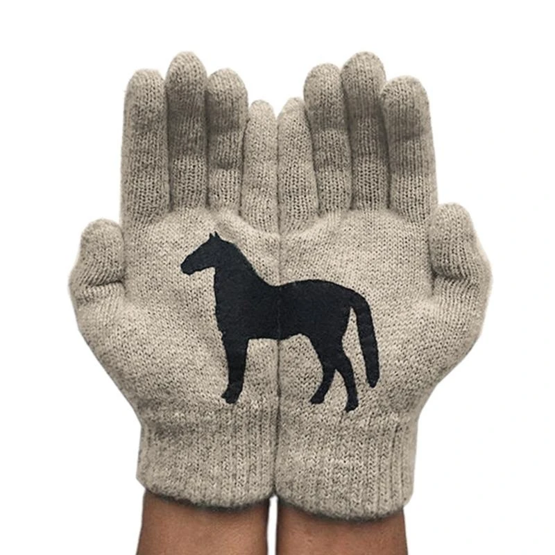 Winter Full Finger Gloves Stretchy Hand Warmer Horse Crochet Knitting Mittens