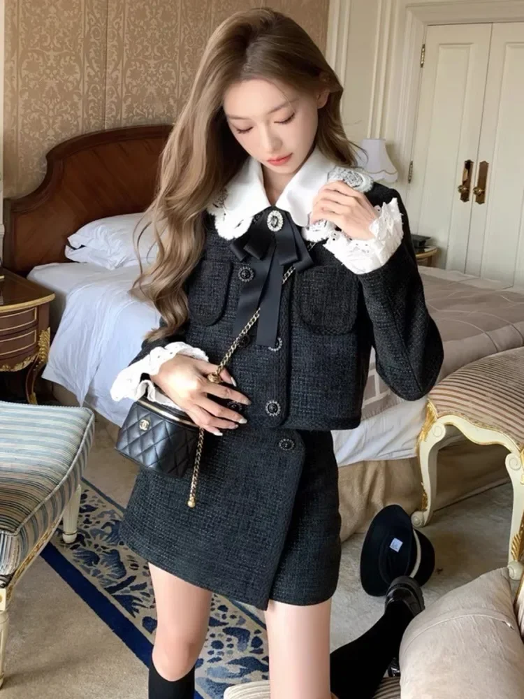 2024 autumn winter clothes 2 piece sets women outfit jacket Coat + Skirt Fashion two piece set conjuntos femininos elegantes