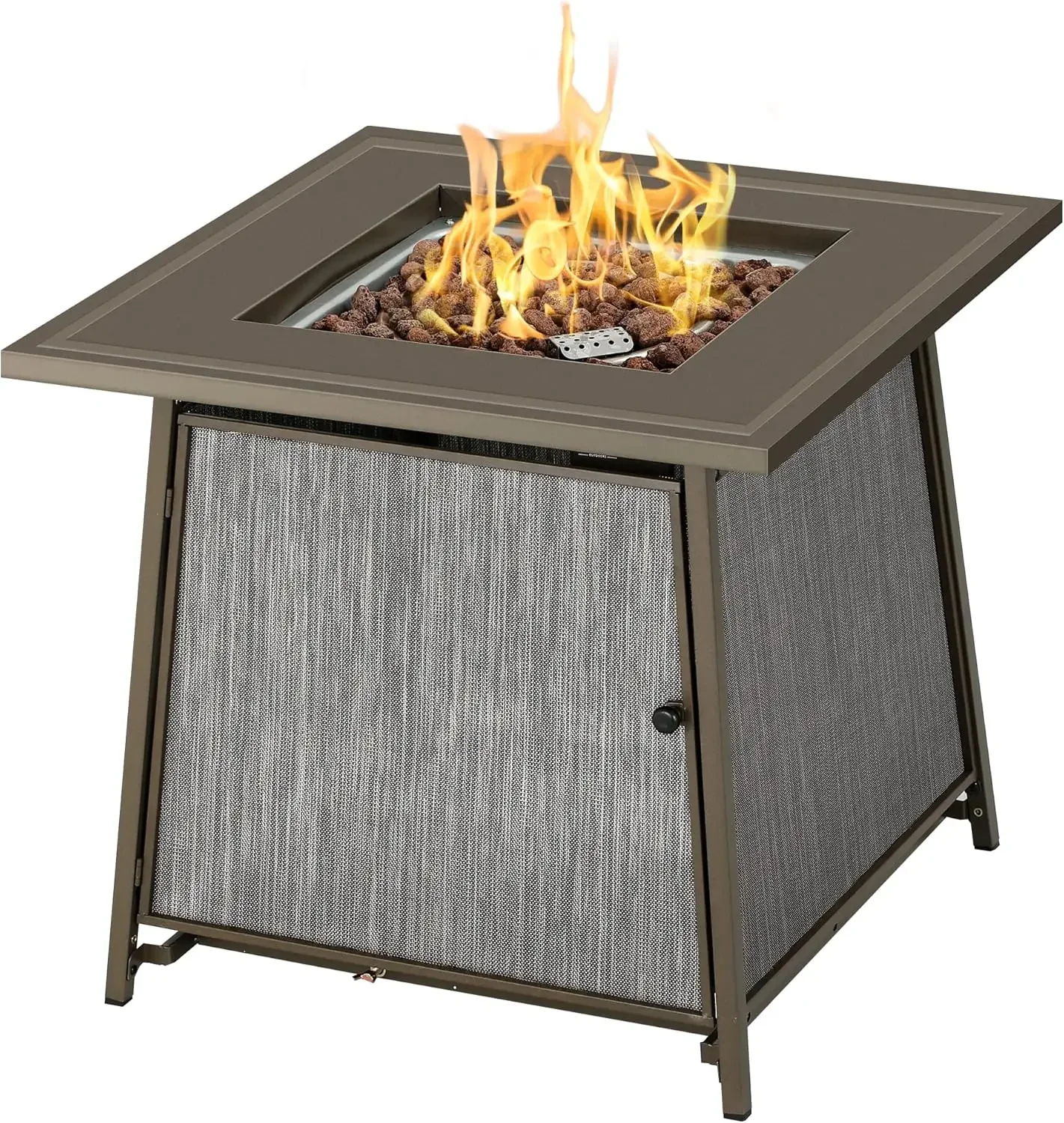 BALI OUTDOORS Gas FirePit Table 28 Inch Propane Fire Pit Table 50,000 BTU with Lava Rock and Tabletop Lid, Square Outdoor Table