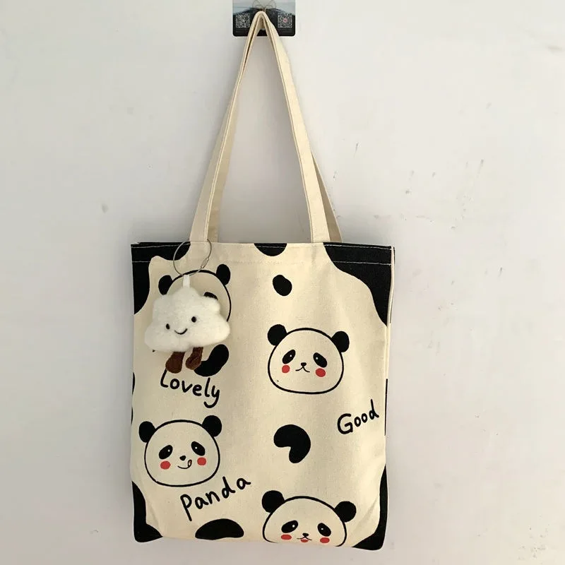 Custom  Panda Canvas Bag Female One-Shoulder Summer Artistic Cute Niche Japanese and Korean Versatile Large Capacity Students Cl