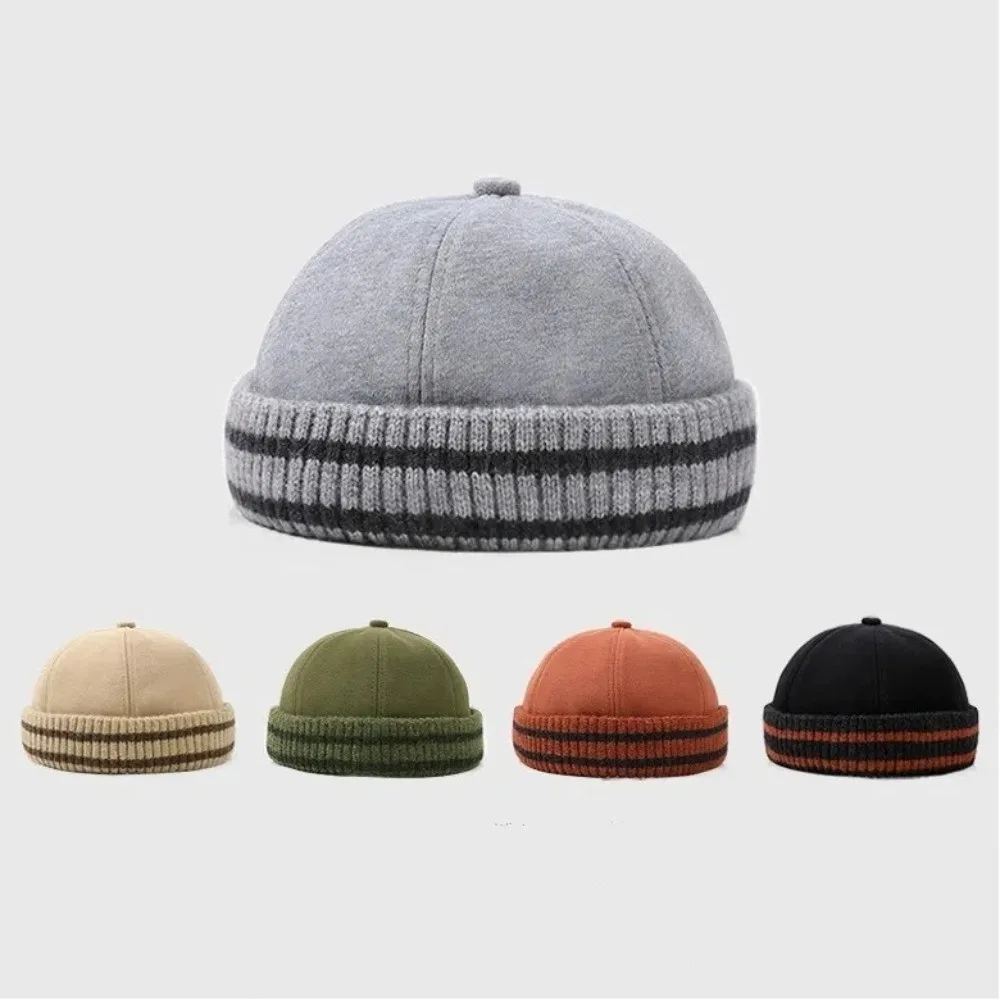 أزياء الدفء قبعة دلو Brimless بلون متماسكة قبعة اليابان على غرار قبعة قبعة الشتاء