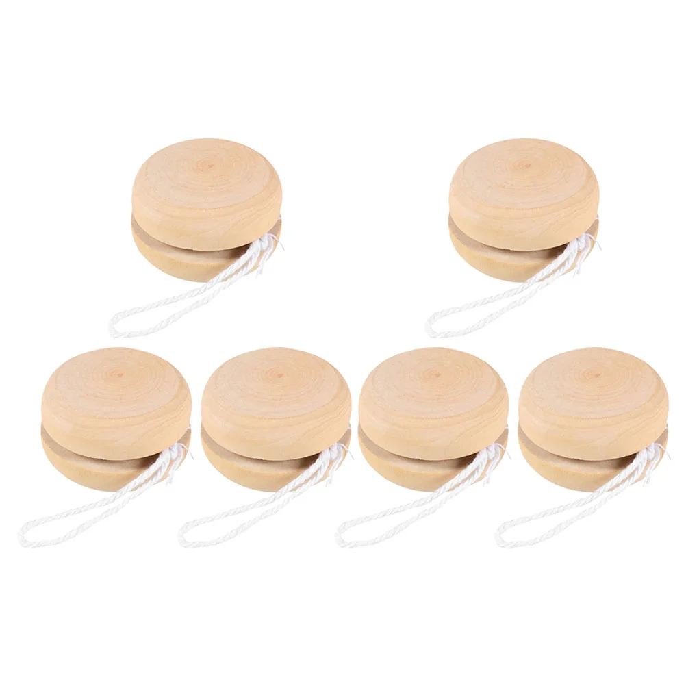 6 Pcs Wooden Yo-Yo Balls Yoyo Children Party Blank Painting Cognitive Playthings Cartoon