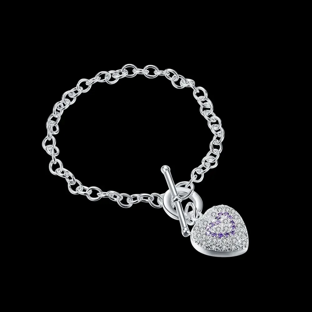 New popular 925 Sterling Silver Crystal heart Pendant chain Bracelets for women party girl romantic Christmas gifts Jewelry