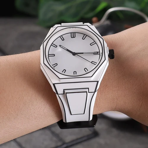 Imagen 1 del producto Caja de policarbonato ligera, reloj negro de alta tecnología para hombre, correa de silicona simple clásica, reloj de cuarzo para hombre, reloj de estilo moderno