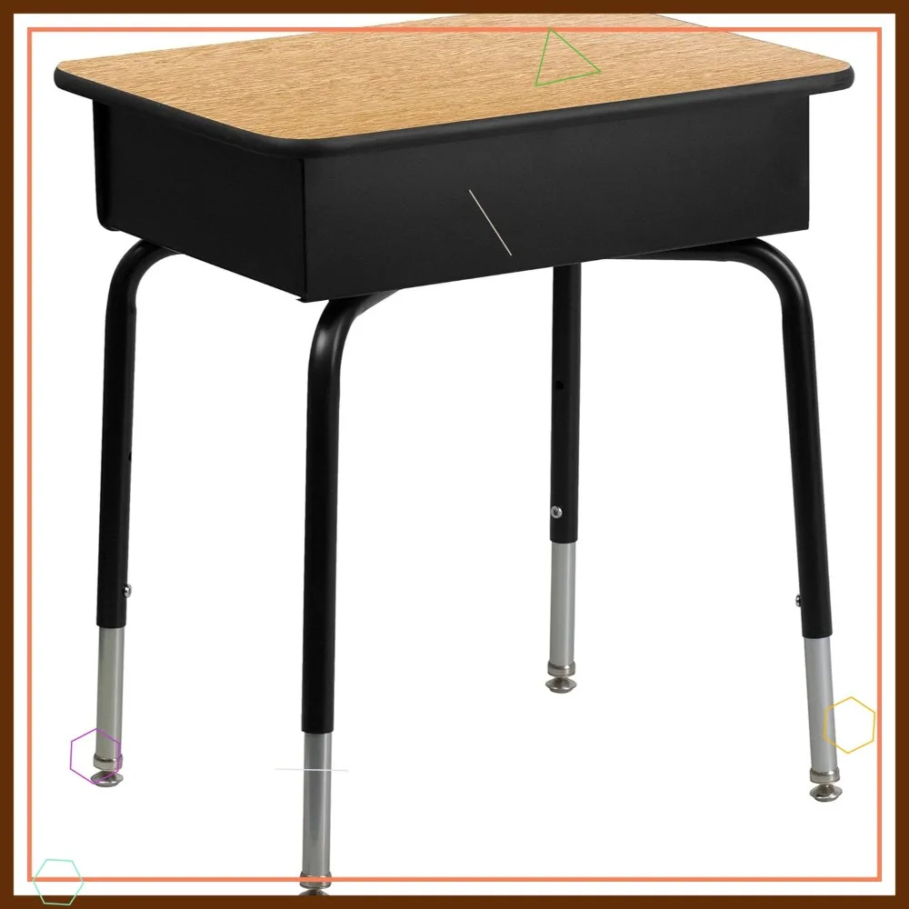 Height Adjustable Student Desk with Metal Book Box, Open Front Design for Classroom or Home Learning, Natural/Black