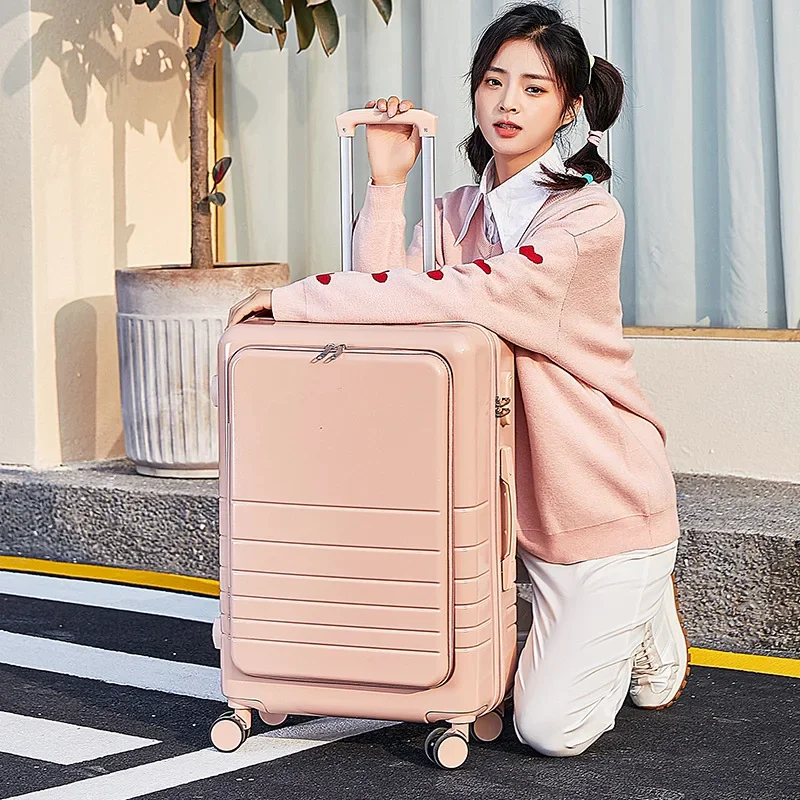 

Front opening cover Wheel Carry on Trolley Luggage ABS+PC Travel Suitcase rolling suitcase Women fashion zipper suitcase valises