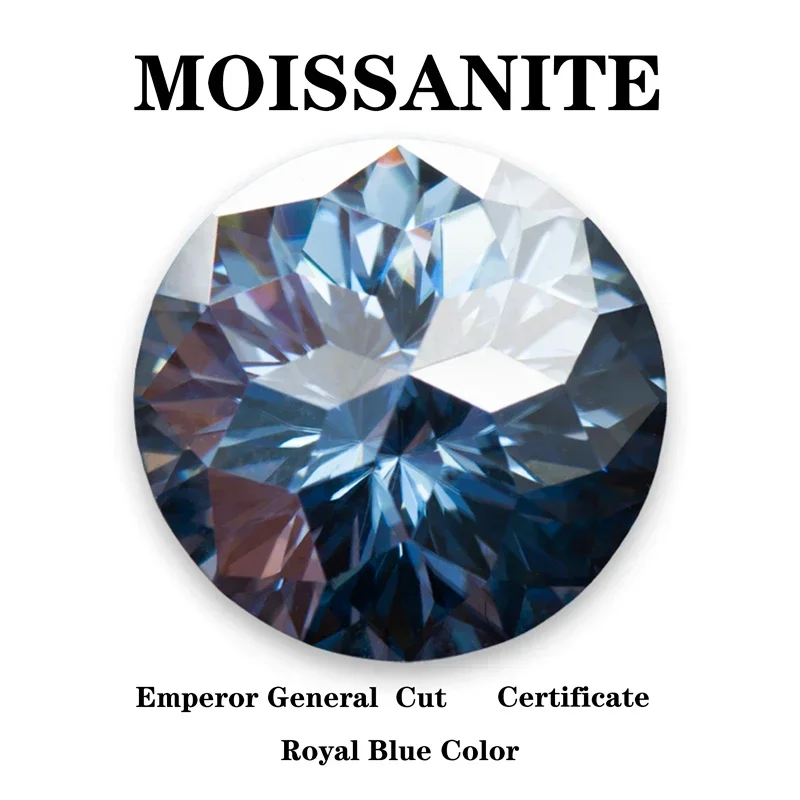 

Moissanite Stone Emperor General Cut Round Shape Natural Royal Blue Color Advanced Jewelry Making Materials with Certificate