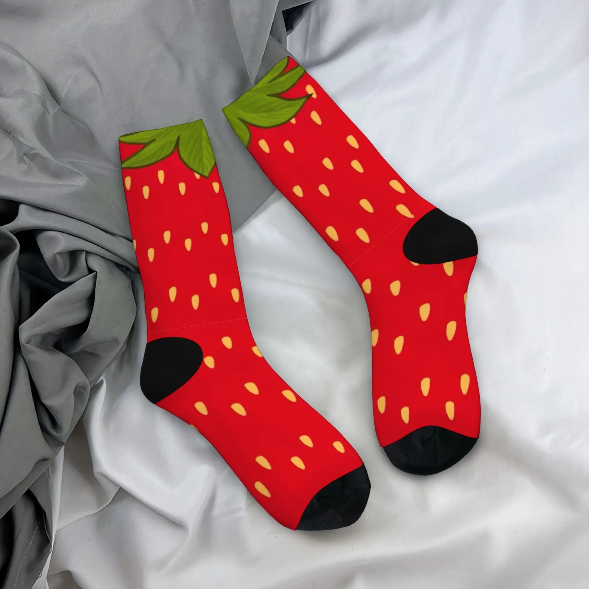 

New Hiphop sports Men Socks Harajuku Happy Funny Strawberry Print Fruit Theme Dress Socks for Women's Wedding festival Gift