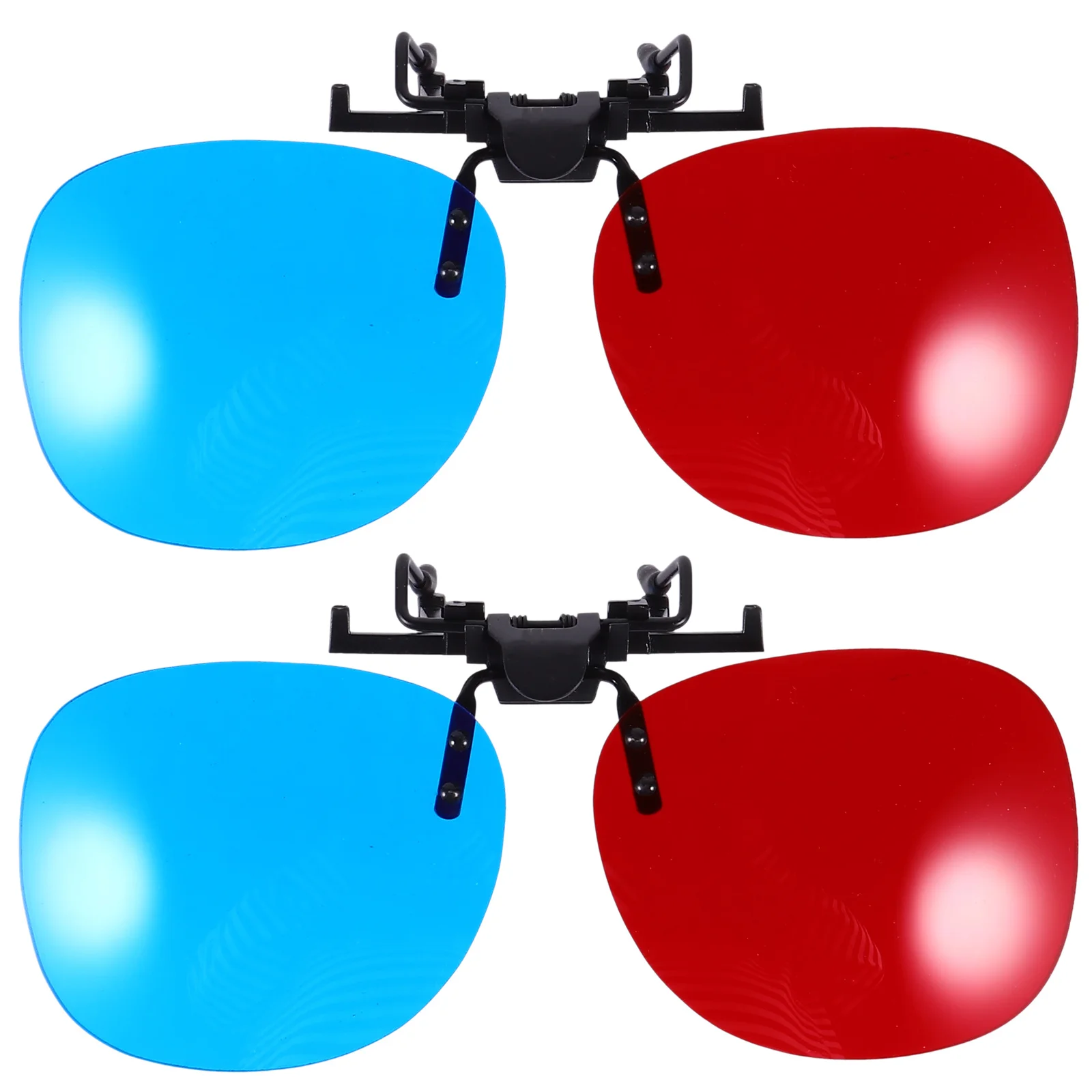 قطعتان من مشبك نظارات ثلاثية الأبعاد باللون الأحمر والأزرق متوافق مع نظارات عادية لقصر النظر، تصميم آمن غير قابل للانزلاق لتجربة الفيلم الغامرة #1