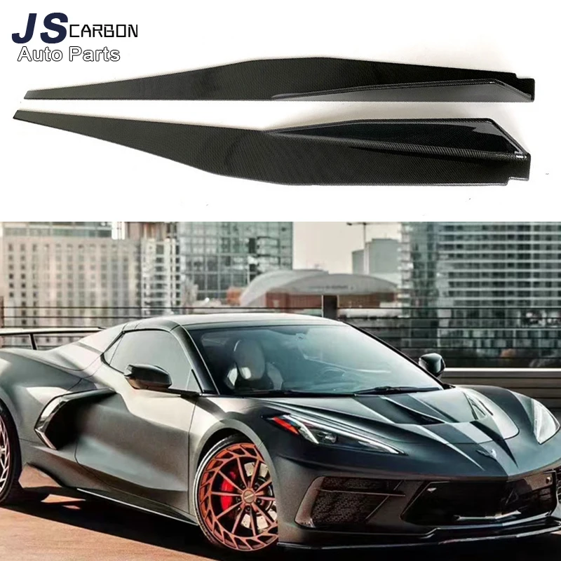 For Chevy corvette C8 Z06 2020+ Carbon Fiber Side Skirt Splitters Cupwings Winglets Canards Apron Bumper Side Skirts Cover