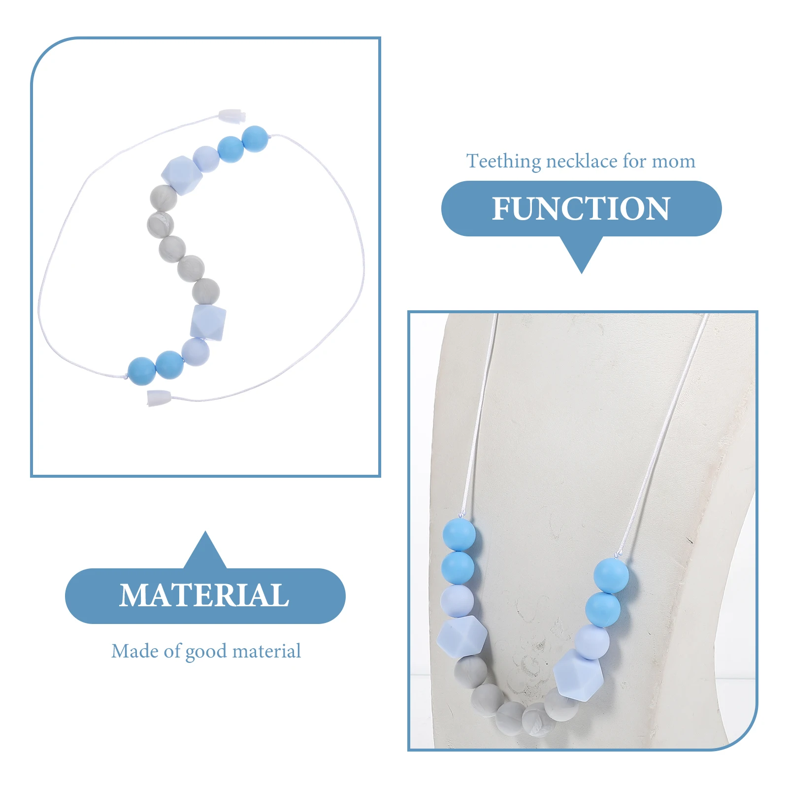 

Contrast Color Necklace Teething Silicone Pendant Nursing Toys Black Blue Baby Mom Chew Sensory Teeth