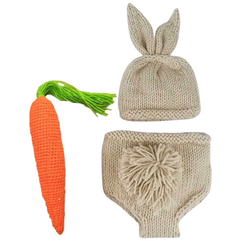 Newborn Bunny Crochet Outfit Set – Soft Woolen Hat & Pants for Baby Girl Photoshoot, Easter Gift