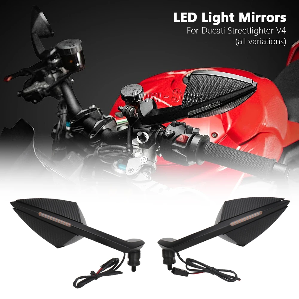 

CNC Motorcycle Streetfighter V4 Integrated Turn Signal Mirrors Rearview Mirror With LED Light For DUCATI STREETFIGHTER V4