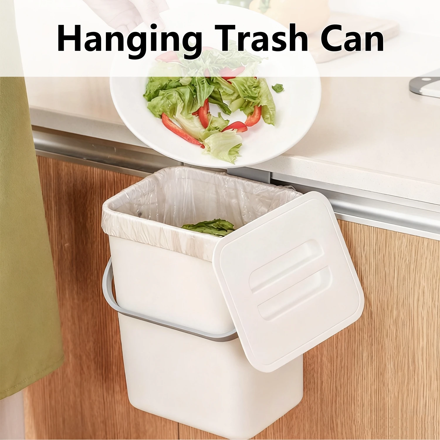 

3-12L Hanging Trash Can with Lid Under Sink for Kitchen Kitchen Countertop Food Garbage Bin Household Wall Mounted Waste Basket