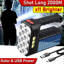 Linterna Solar LED superbrillante para acampar, luces de trabajo COB, recargable por USB, de mano, 4 modos, impermeable