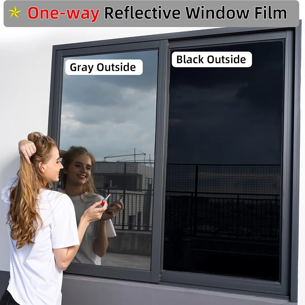 Static Cling Window Film One-Way Privacy Mirror Tint UV Blocking Sun Heat Control Anti-UV Glass Sticker for Home Office Bedroom