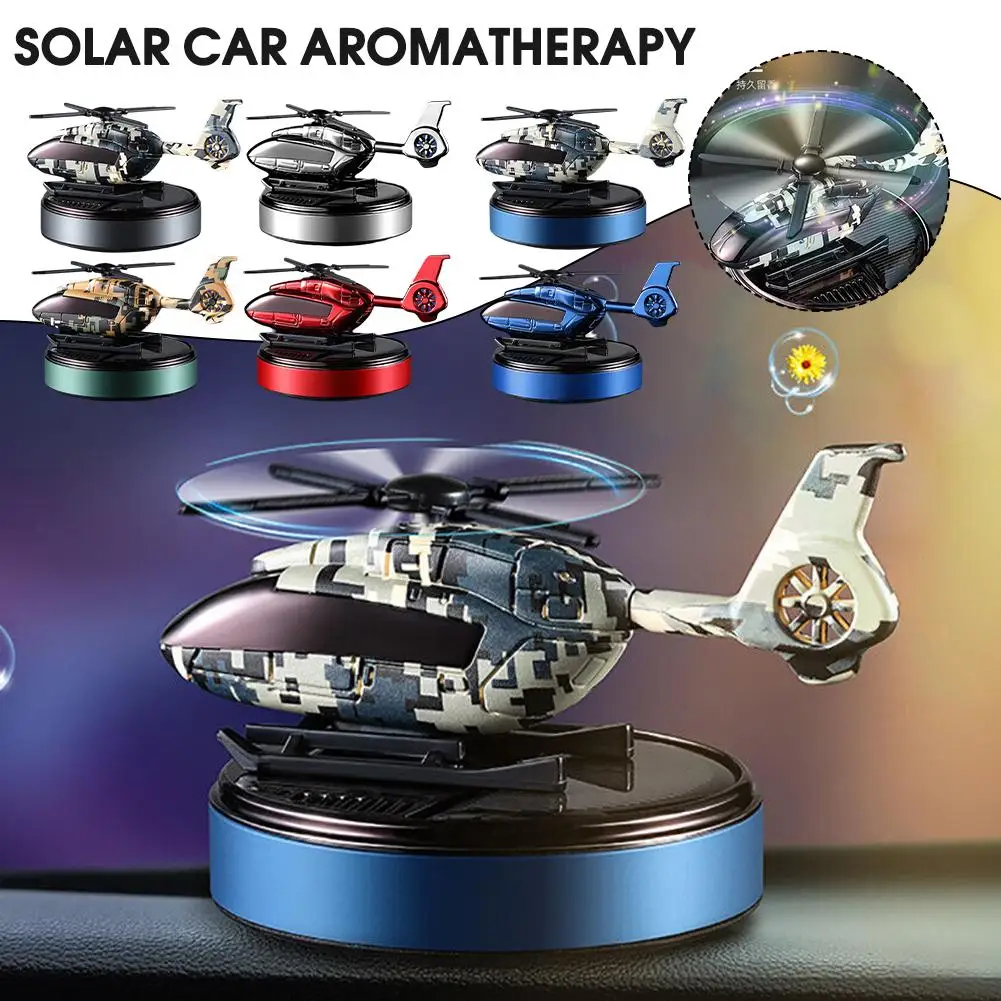 Solar Car Air Freshener Automatic Rotation Dashboard Helicopter Camouflage Ornaments Oil Fragrance Diffuser Essential O7M1