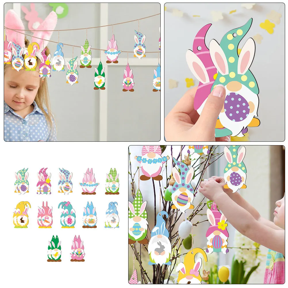 

24Pcs Easter Bunny Decoration Hanging Ornaments Cute Wooden Rabbit Cutouts Party Decoration Easter Tree Hanging Ornaments