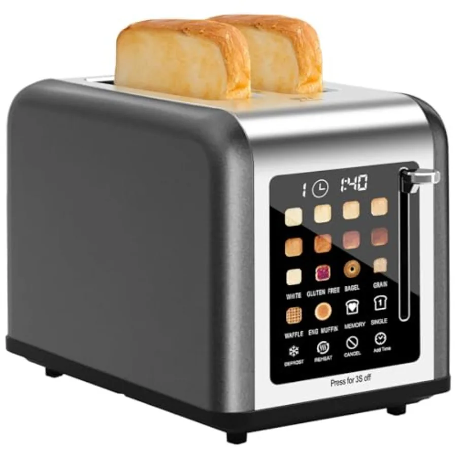 

2 Slice Toaster Touch Screen Stainless Steel Toasters Digital Timer 2 Slot Toasters 8 Shade Settings 6 Bread Types for Bagel Ca