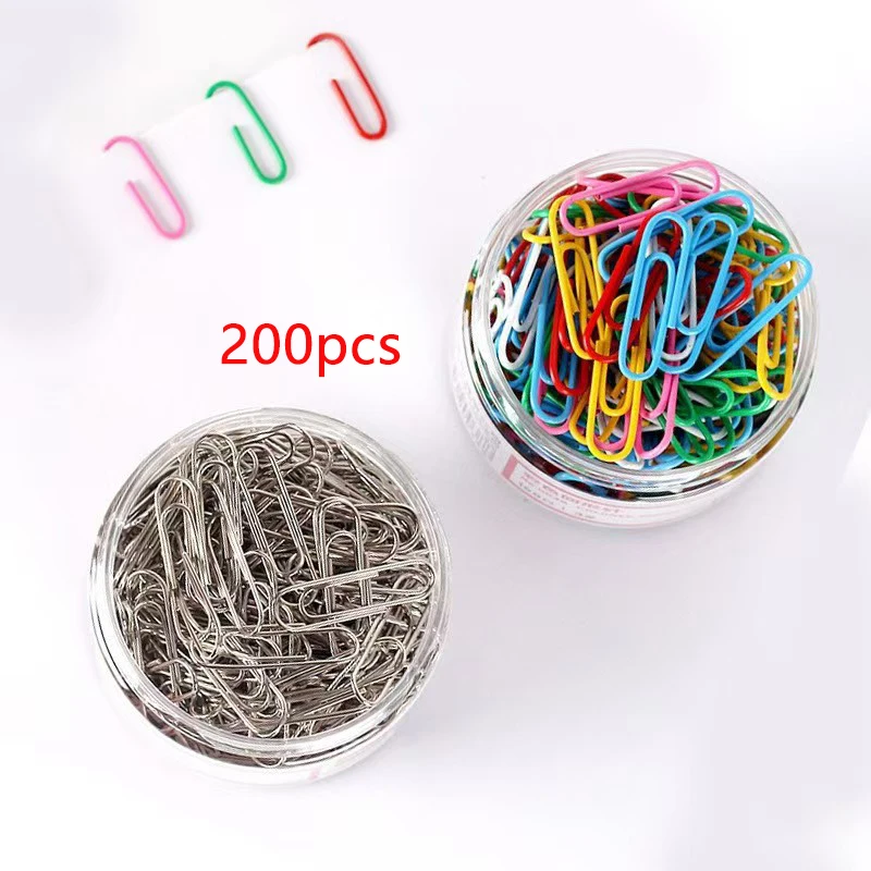 200pcs  28mm Colored Metal Paper Clip Creative Bookmark Office Stationery Cartoon Anti Rust Pin Return Type Needle