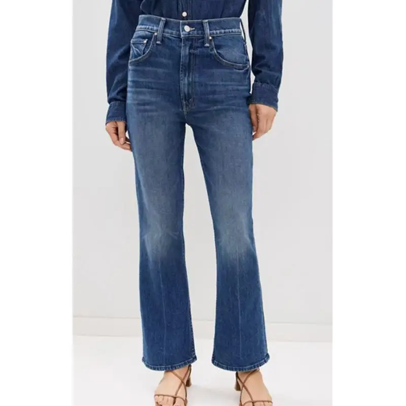 Dave&di French Casual Denim Pants Minimalist Commuting High Waisted Mid Line Straight Leg Flared Cropped Jeans For Women Clothes