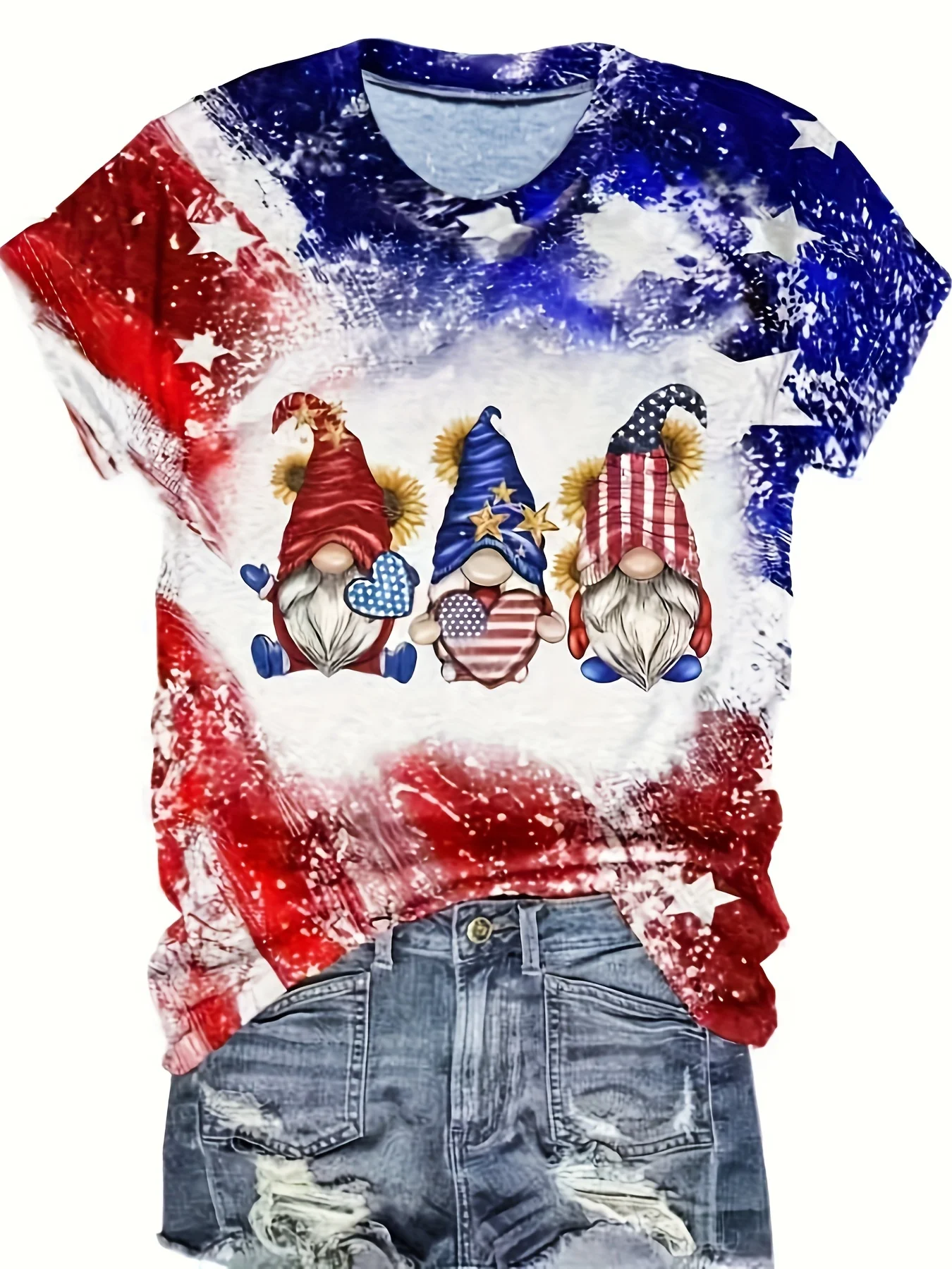 

Gnome Printed Short Sleeve Round Neck T-Shirt Summer Ladies Breathable T-Shirt Plus Size Fashion Street Casual T-Shirt Retro