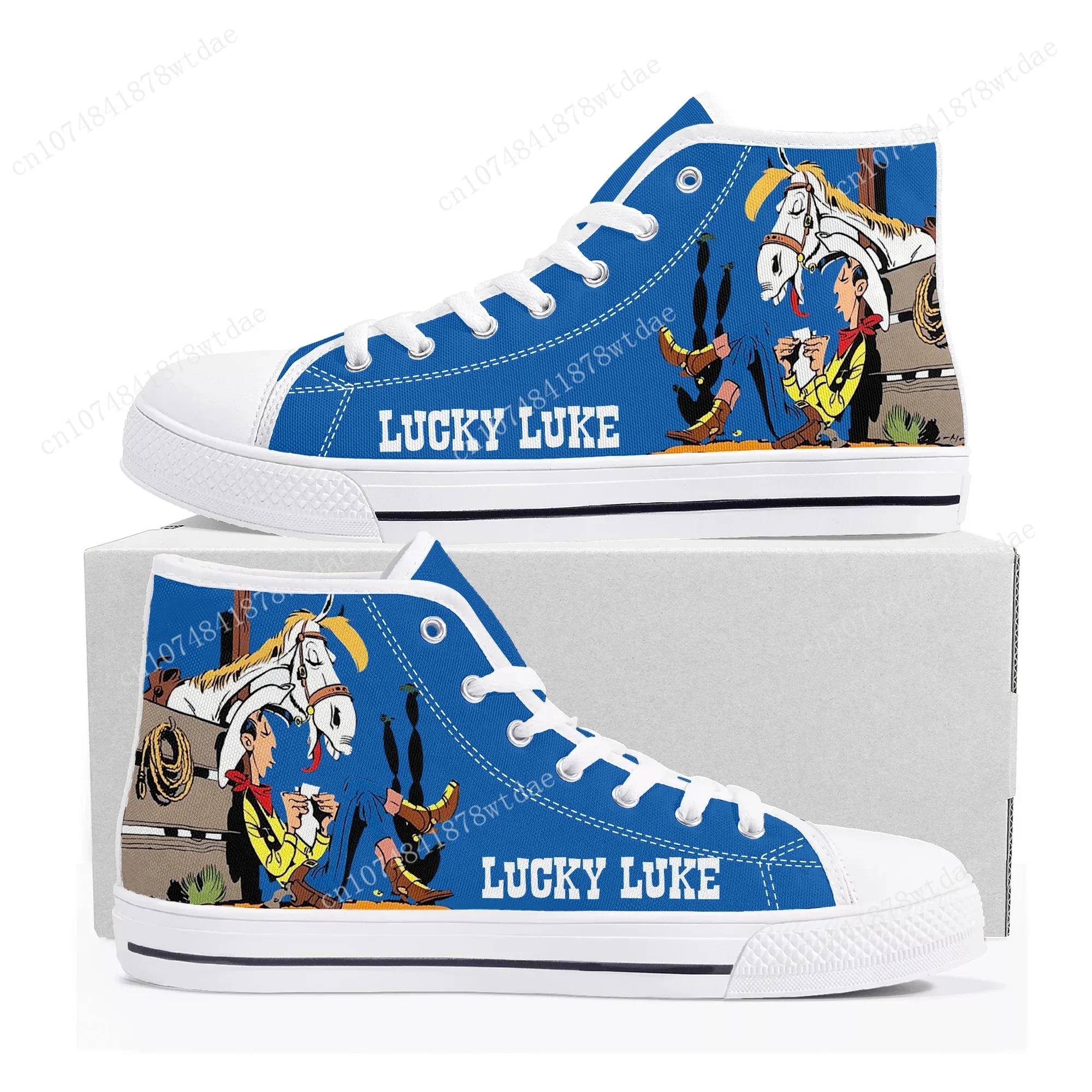 Lucky Luke High Top Sneakers Mens Womens Teenager Cowboy High Quality Canvas Sneaker Comics Manga Cartoon Couple Customized Shoe