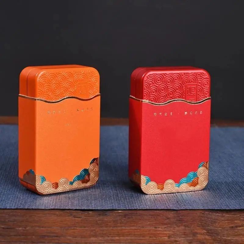 Small Rectangular Wavy Pattern Metal Tea Storage Box Portable Tea Organizer for Kitchen Pantry Tea Bag Organization