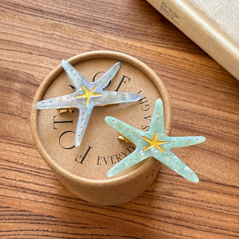 Summer Beach Blue Star Hair Clip Women's Stylish Side Bangs Forehead Accessory Trendy Headpiece