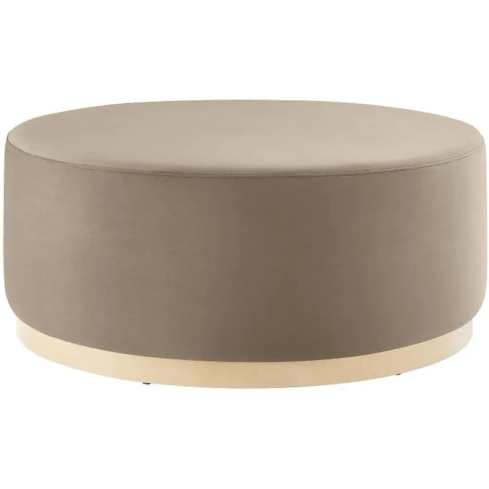 

38 Inch Round Performance Velvet Upholstered Ottoman in Taupe Natural - Round Ottoman Coffee Table for Living Room