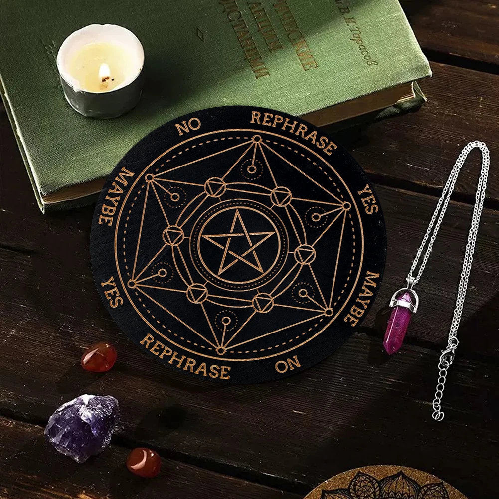 Tablero de péndulo de pentagrama mágico, placa de decisión de madera tallada con energía de adivinación, meditación, Altar metafísico, suministros de brujería