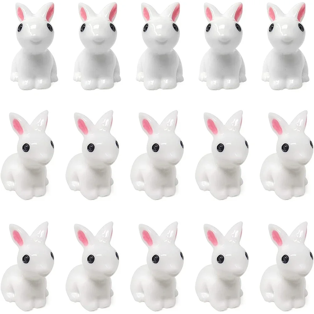 15PCS Resin Rabbit Miniature Figurine Micro Landscape Fairy Garden DIY Ornaments Succulents Plant Decoration Bunnies Cake Topper