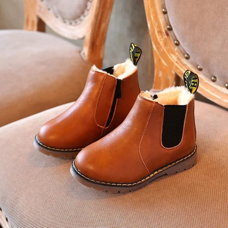 Bottes d'équitation en cuir souple pour enfants, fourrure chaude, bottes de rinçage pour garçons, chaussures décontractées pour bébés filles, mode pour enfants, automne, hiver, 2024