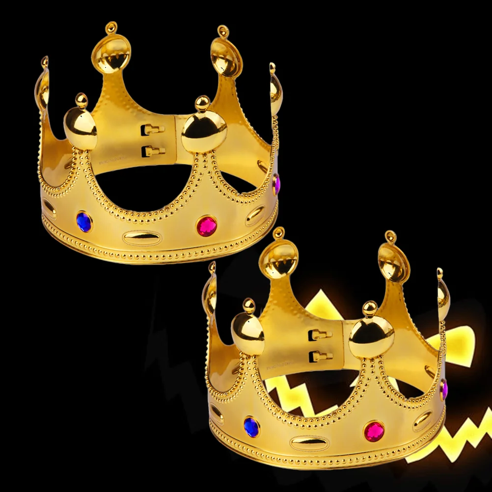 2 Pcs Royal Medieval Crown Monarch Golden King Halloween Party Prop The Princess