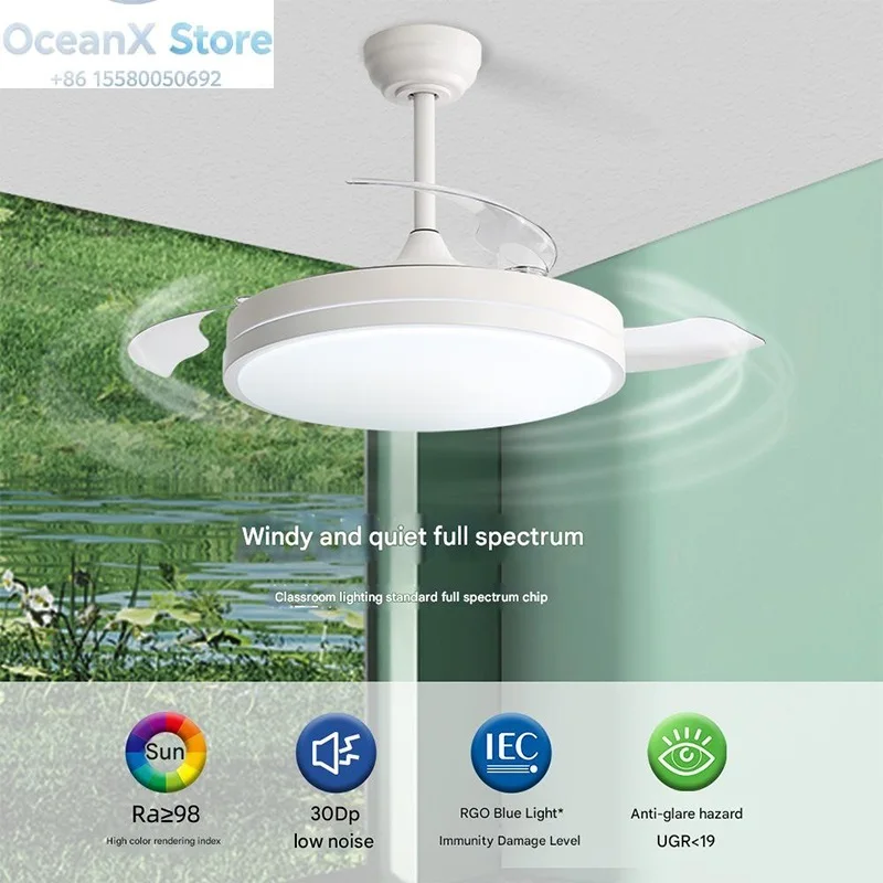 Hot Selling Modern Indoor 42 Inch Retractable Ceiling Fan with Light, ABS Blades, Dimmable Eye-Care LED