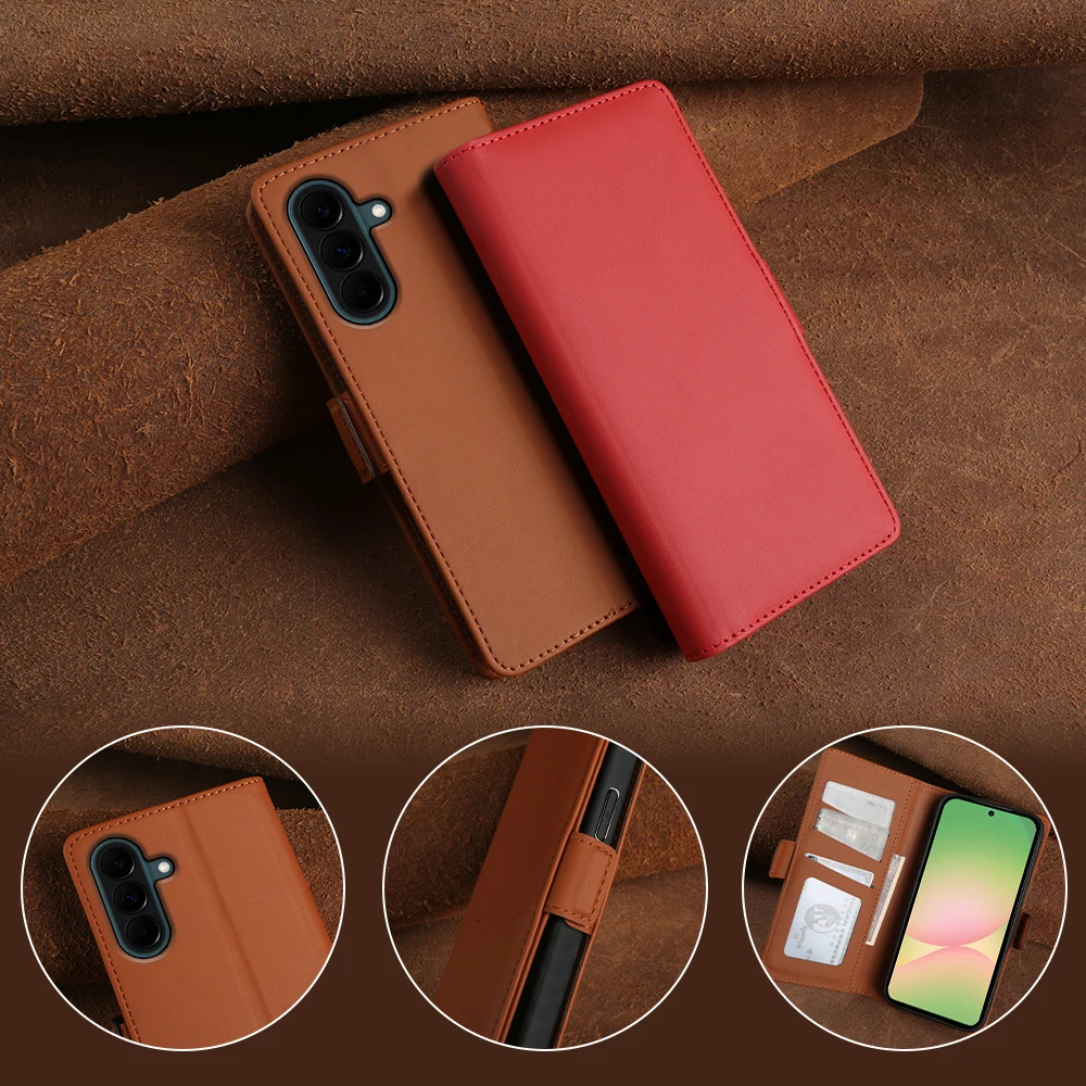 Skin-Like Leather Flip Case for Samsung Galaxy A57 A37 A27 A17 A55 A56 A36 A26 A16 A35 A54 A34 M36 A07 4G Phone Case Cover Coque
